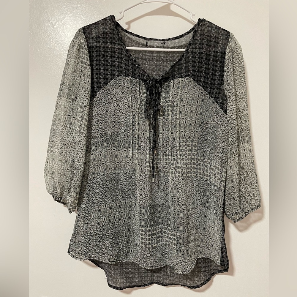 FINAL PRICE Black and White Multi Patterned Sheer Top Sz M?